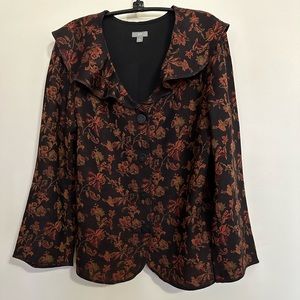 J. Jill Wool Floral Print Ruffle Collar Blazer, Size L